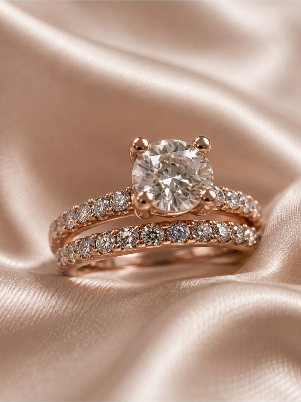 14K Rose Gold Lab Diamond Bridal Set 1.5 CTW Wedding Ring Set Size 8